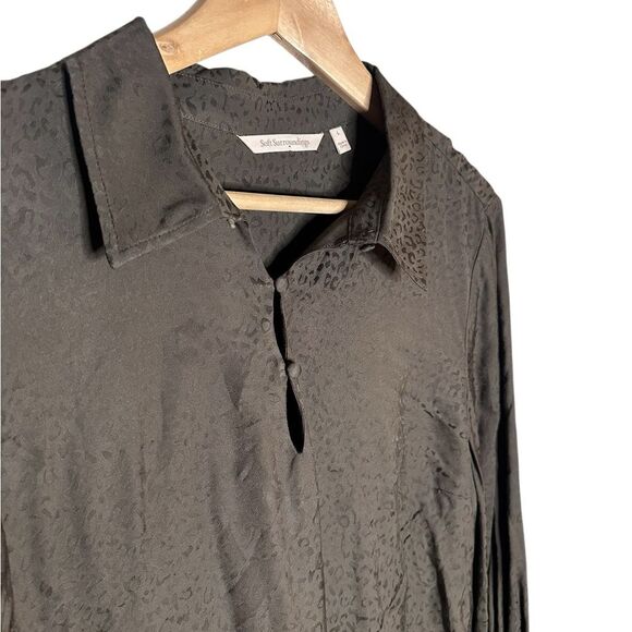 Soft Surroundings Olive Green Leopard Animal Print Viscose Blouse Size L - Picture 6 of 8